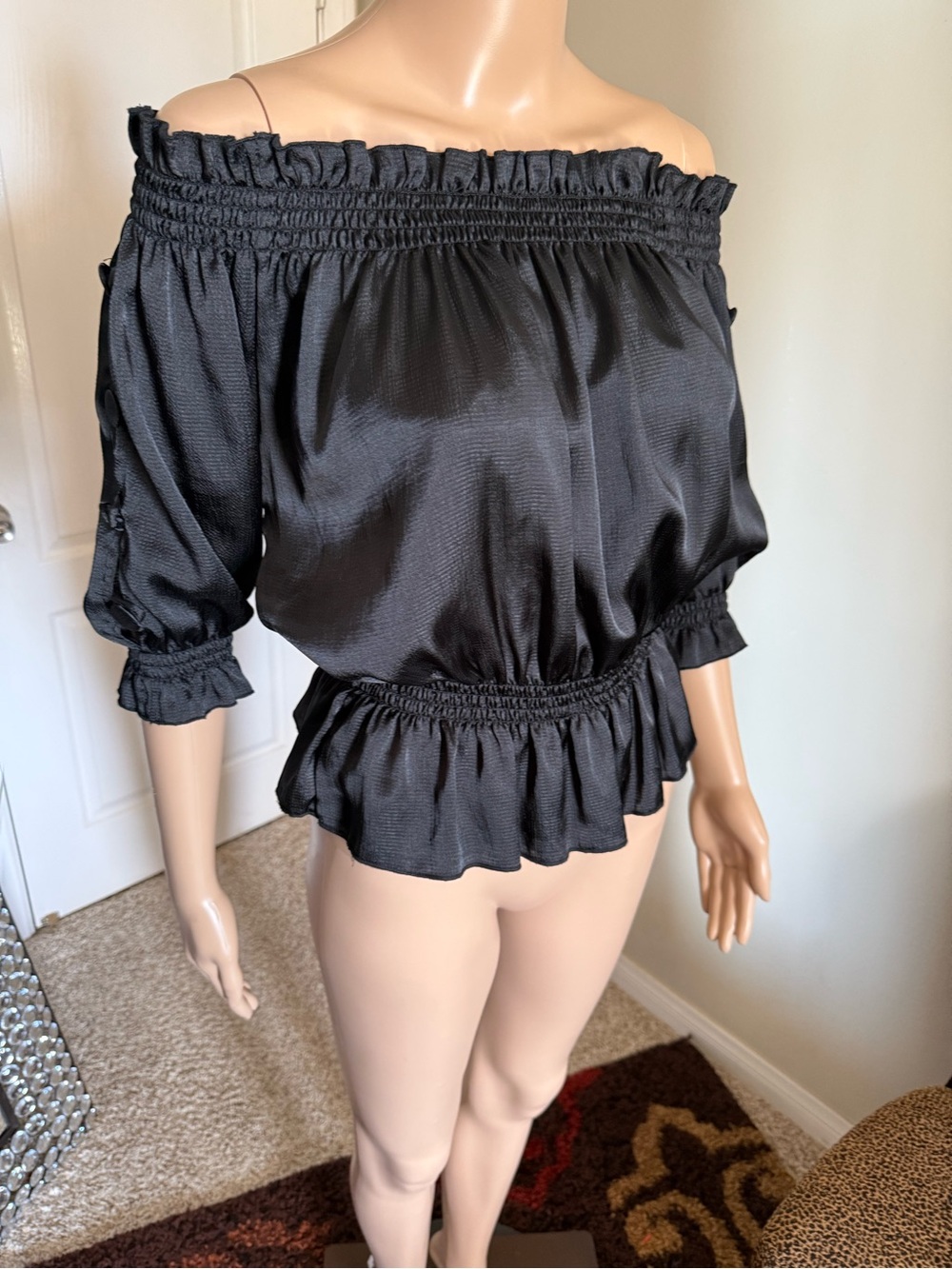 Poetry Black Off-Shoulder Smocked Waist Blouse